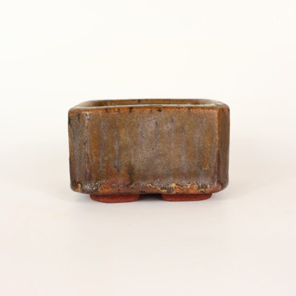 A Small Rectangular Pot Rusty Brown Glaze 9.5cm