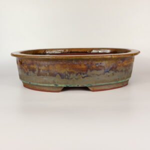 Oval Ceramic Bonsai Pot Brown Green Glaze 38cm